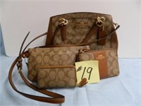 Coach Handbag with Signature Pattern, Wristlet and