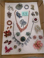 Flat Of Vintage Rhinestone Necklaces, Earrings &