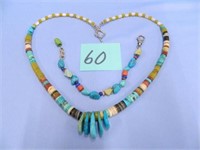 Hand Cut Turquoise Heishi Necklace & Bracelet,