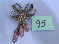 Sterling Floral Pin w/ Amethyst Stones -