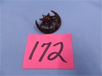 Victorian Garnet Crescent Moon & Star Pin