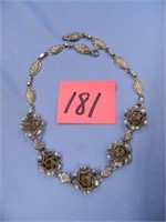 Unusual Early Coro Sterling Craft Floral Necklace