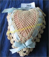 Vintage hand crochet heart pillow
