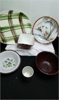 lot of 8  Vintage dishes with brown. 
serving