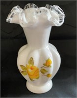 6” Fenton Vase Yellow Rose
