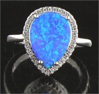 Pear Cut Australian Blue Opal Dinner Ring