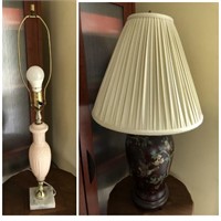 Satin Glass Lamp w/Marble Base & Ethan Allen Lamp