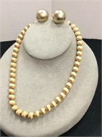 12K Clasp Gold Tone Beaded Necklace & Earrings