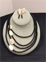 Four Strand Beaded Necklace with Earrings