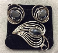 Dancraft Sterling Silver Broach & Clip Earrings