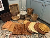 Large collection of baskets and place mats