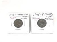 1943 P and 1945 P Silver Jefferson War Nickels