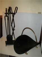 Cast Iron Fire Place Set & Log Carrier