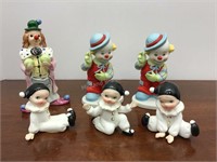 Six Decorative Little Clowns, Tallest Measures 5"