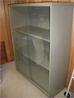 Metal Cabinet W/Glass Doors & Adjustable Shelves