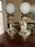 2 FLORAL CAPODIMONTE LAMPS WITH FIGURINES