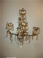 2 ITALIAN TOLE CANDLE SCONCES WITH PRISMS