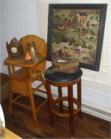 HIGH CHAIR, STOOL, AND DECORATIONS