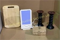 Light Therapy lamp, Cutting Board, Candle Holders,