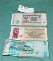 8 FOREIGN PAPER NOTES & 1 STAMP