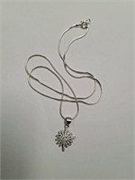 Sterling Silver Starburst Cz Pendant w Chain SJC