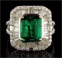 14kt Gold 5.87 ct Emerald & Diamond Baguette Ring