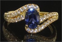 10kt Gold Oval 2.00 ct Sapphire & White Topaz Ring