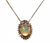 14kt Rose Gold Natural Opal & Diamond Necklace