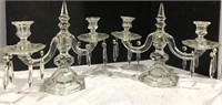 2 VINTAGE GLASS CANDELABRAS WITH DROPS