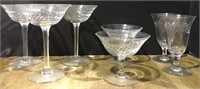 7 VINTAGE CRYSTAL DRINK GLASSES WITH ETCHING