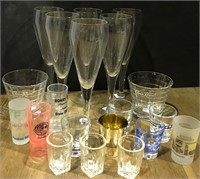 LARGE LOT OF SHOT GLASSES AND WINE GLASSES