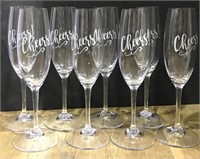 8 CRYSTAL CHAMPAGNE GLASSES (CHEERS)