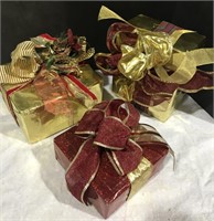 3 FAUX RED GOLD WRAPPED CHRISTMAS PRESENTS