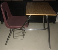 SCHOOL DESK WITH BURGUNDY SEAT