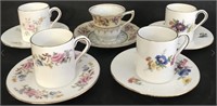 5 SMALL DEMATISSE CUPS AND SAUCERS