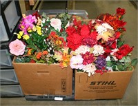 2 LARGE BOXES OF ARTIFICIAL FLOWER DECORATIONS