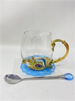 New Unique Peacock Feather Tea Cup With Spoon And