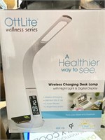 New Ottlite LED White Desk Lamp with Clock and