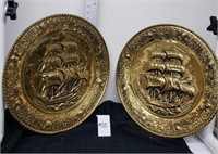 2 Brass Ship Wall Plaques