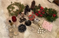 Misc Christmas items, candles wreaths