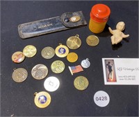Altar boy comb, baby Jesus and religious coins