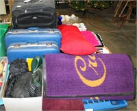 ESTATE PALLET OF LUGGAGE, RUGS & SUPPLIES