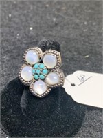 Mother of Pearl and Turquoise Sterling Silver Ring
