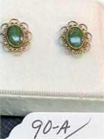 14 karat Gold Green Jade Post Earrings with Box