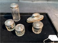 Five Sterling Silver Top Vanity Jars and Nail Buff
