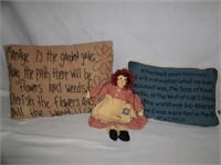 2 Decorative Pillows & Ragedy Anne Doll