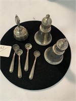 Sterling Silver; Bell and Set of 4 Salt Spoons