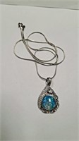 Unique Blue Opal & Cz Necklace Pendant SJC