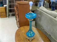 Vintage Blue Glass Lamp: 38.5" Tall x 8" Round