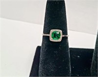 Sterling Silver Emerald & Cz Fashion Ring SJC